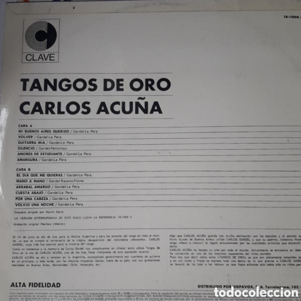 Discos de vinilo: Lp Carlos Acu&ntilde;a. Tangos de oro - Foto 2