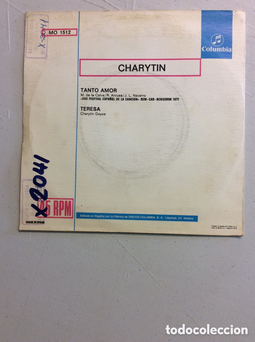 Discos de vinilo: Charytin. Tanto amor. Teresa. - Foto 2