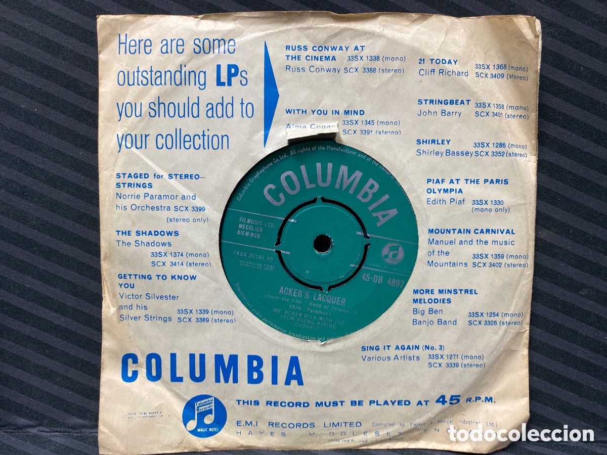 Discos de vinilo: Mr. Acker Bilk With The Leon Young String Chorale - Lonely (7&rdquo;, Single) Edici&oacute;n UK - Foto 2