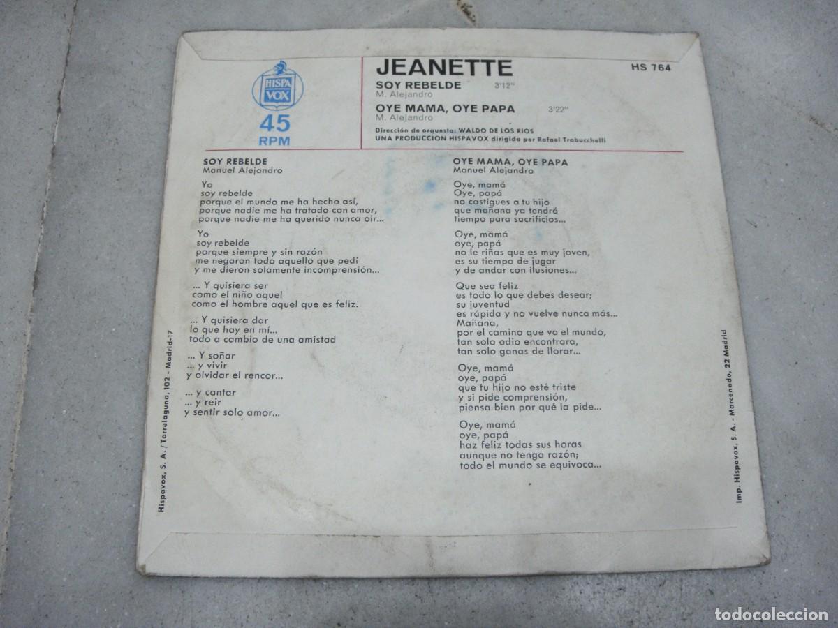 Discos de vinilo: JEANETTE SINGLE SOY REBELDE 1971 SPA HISPAVOX - Foto 2