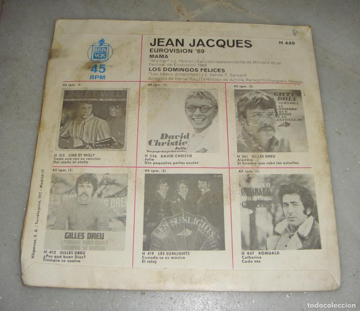 Discos de vinilo: Single. JEAN JACQUES. EUROVISI&Oacute;N 69 - Foto 2
