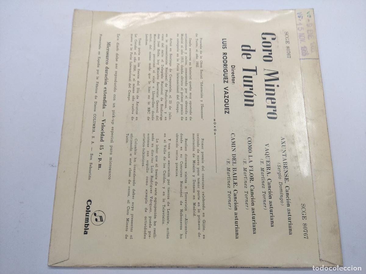 Discos de vinilo: CORO MINERO DE TURON/AXUNTABENSE/SINGLE. - Foto 3