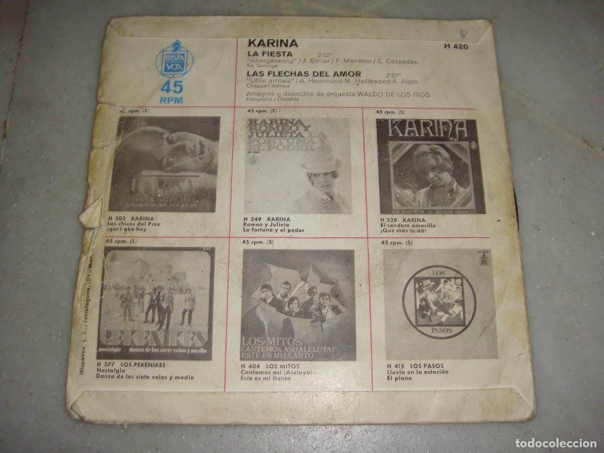 Discos de vinilo: Single. KARINA. La fiesta. Las flechas del amor. - Foto 2