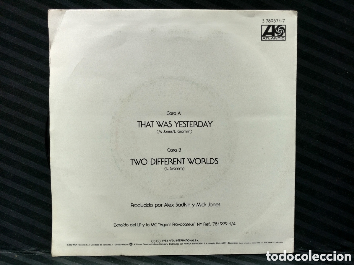 Discos de vinilo: Foreigner - That Was Yesterday (7&rdquo;, Single, Promo) - Foto 2