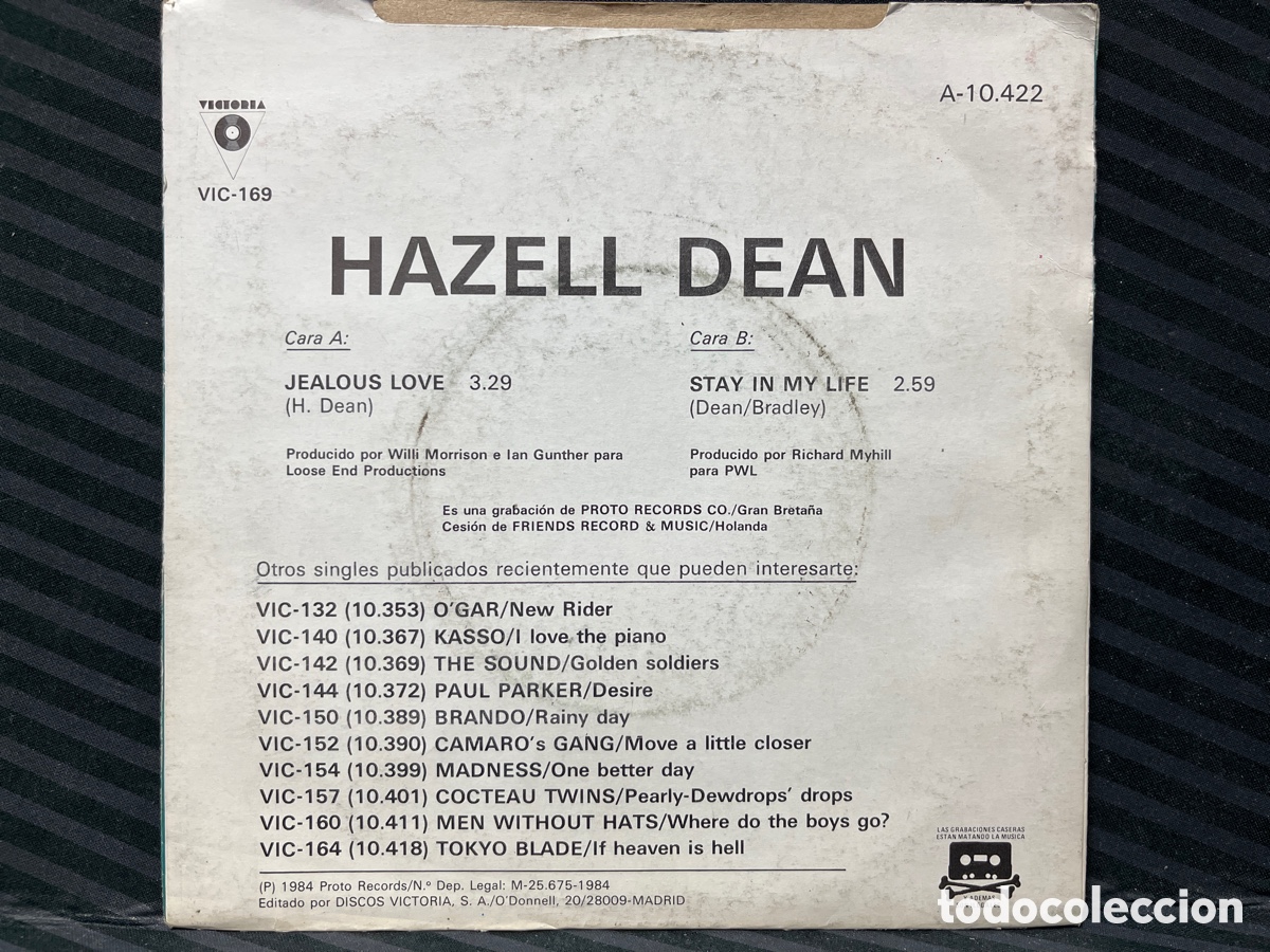Discos de vinilo: Hazell Dean - Jealous Love (7&rdquo;, Single) - Foto 2