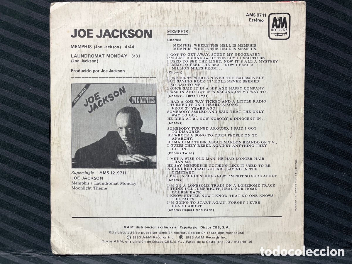Discos de vinilo: Joe Jackson - Memphis (7&rdquo;, Single, Promo) - Foto 2