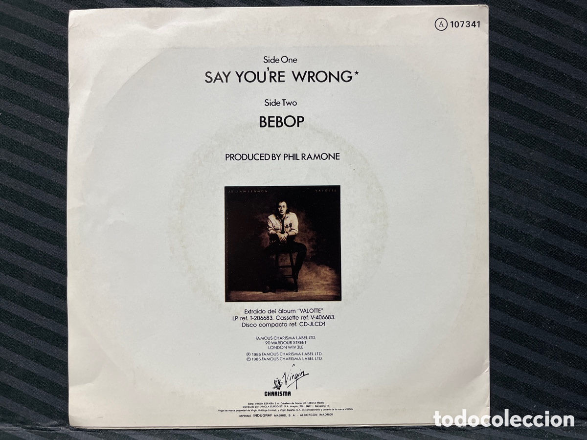 Discos de vinilo: Julian Lennon - Say Youre Wrong (7&rdquo;, Single) - Foto 2