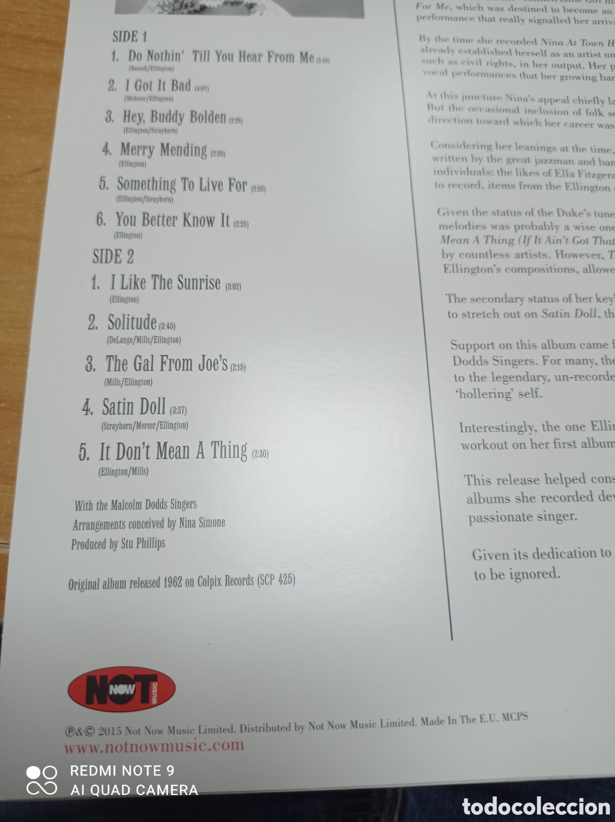 Discos de vinilo: NINA SIMONE Sings Duke Ellington LP - Foto 3