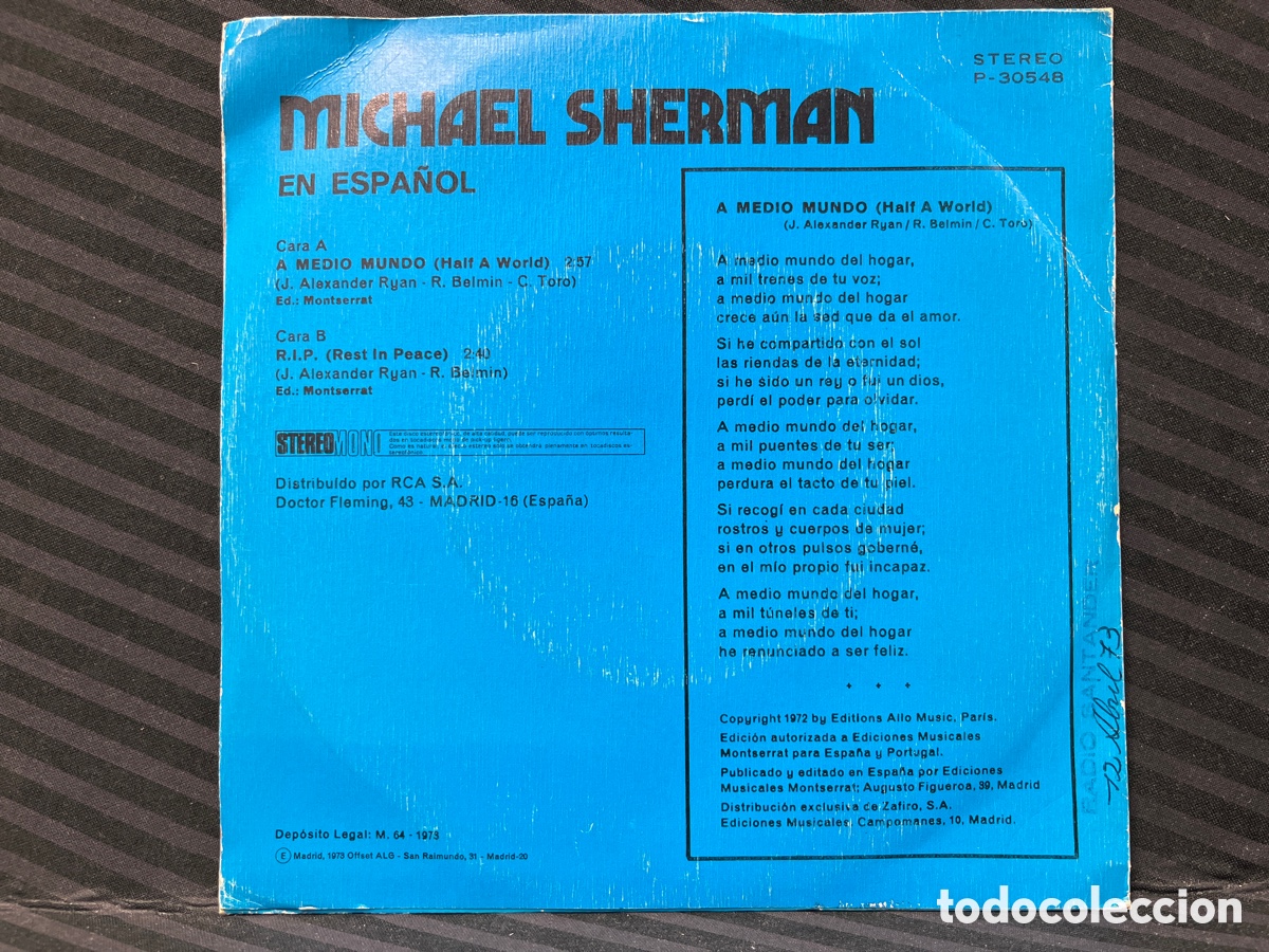 Discos de vinilo: Michael Sherman - A Medio Mundo (7&rdquo;) - Foto 2