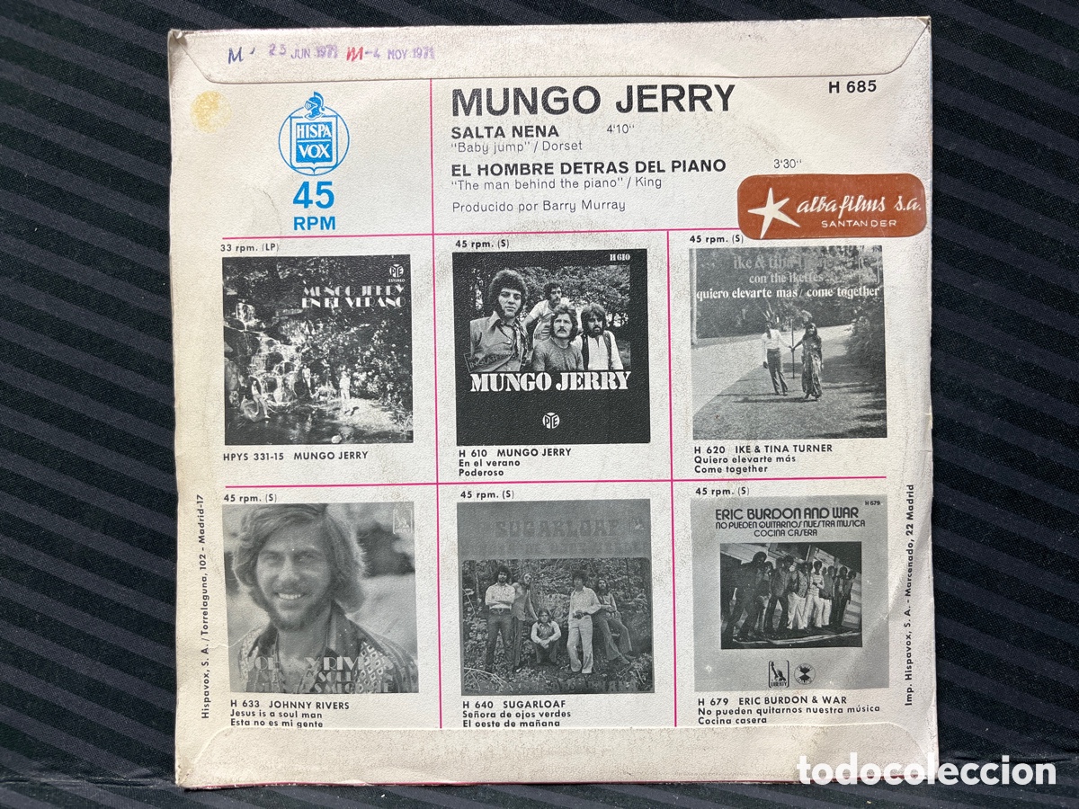 Discos de vinilo: Mungo Jerry - Salta Nena (7&rdquo;, Single) - Foto 2