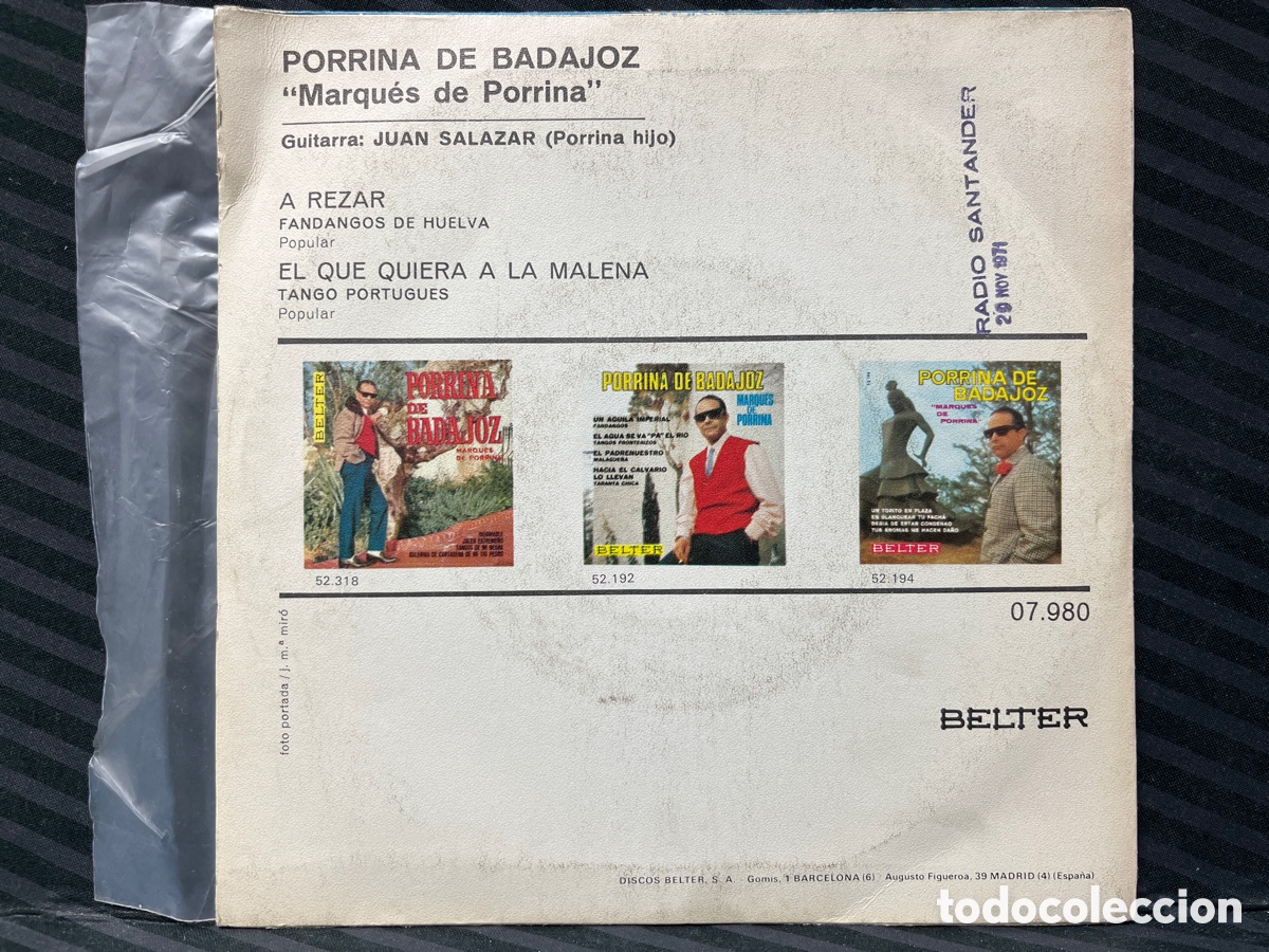 Discos de vinilo: Porrina De Badajoz - A rezar (7&rdquo;, Single) - Foto 2