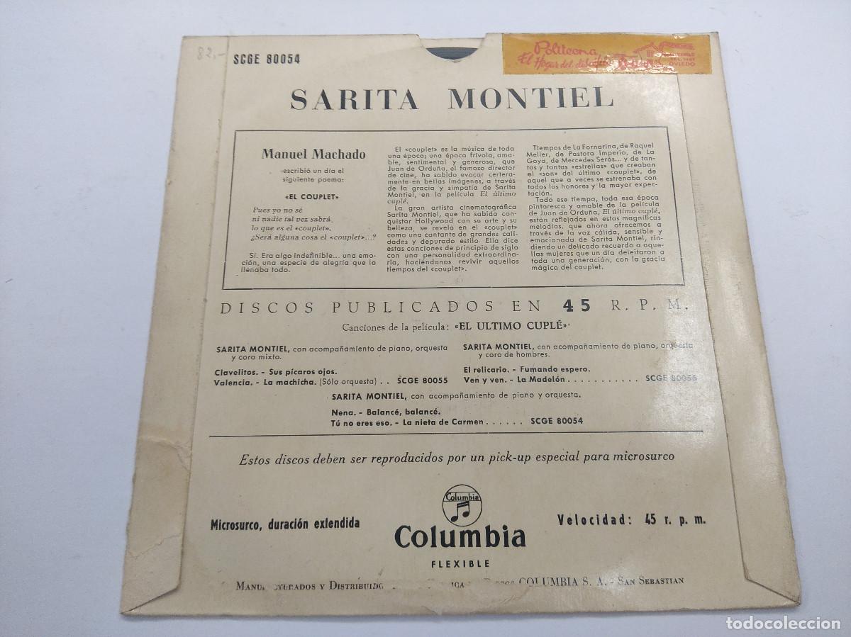 Discos de vinilo: SARA MONTIEL/EL ULTIMO CUPLE/SINGLE. - Foto 3
