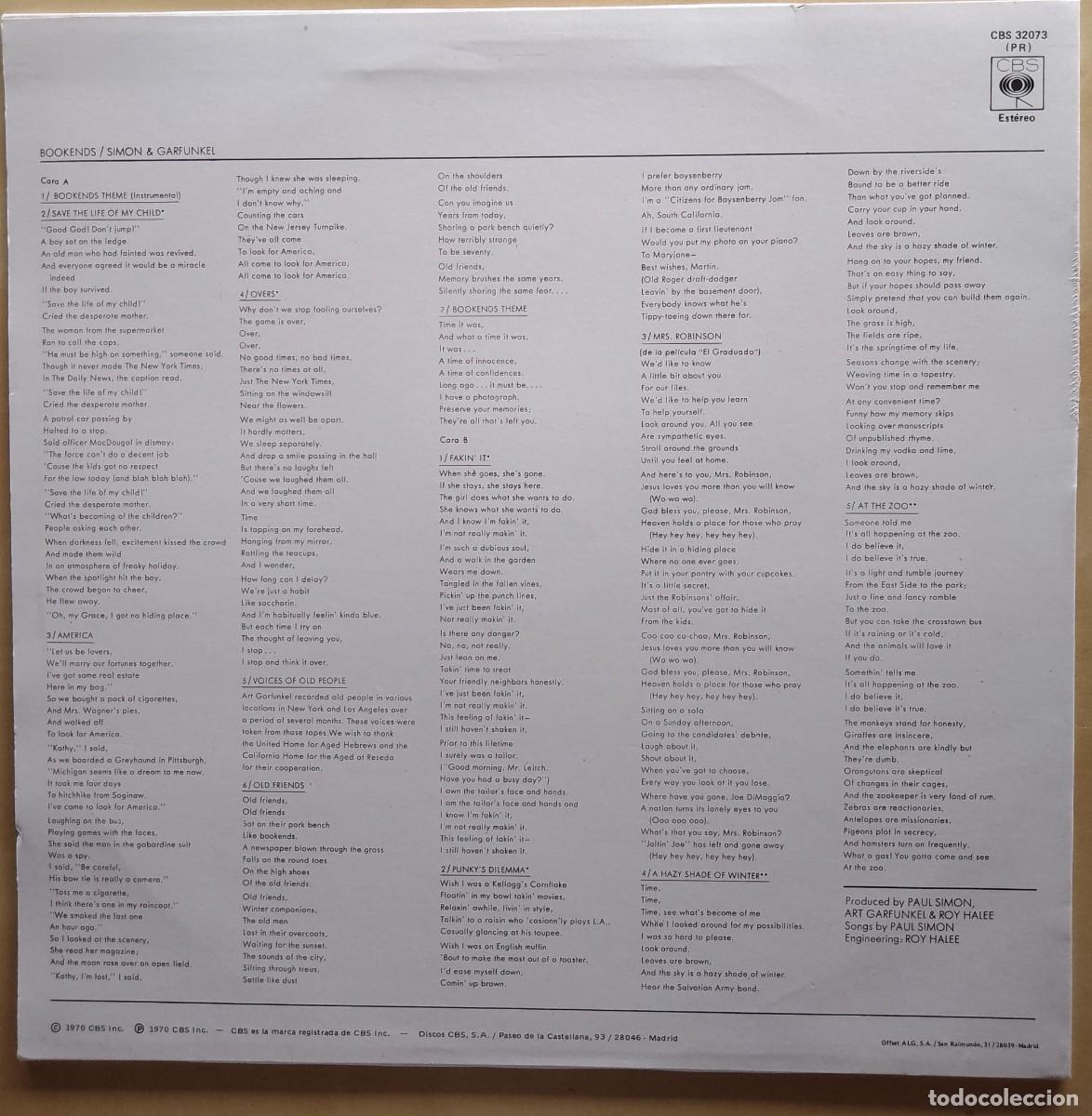Discos de vinilo: Simon & Garfunkel &ndash; Bookends -LP 1982 EDICION ESPA&Ntilde;OLA - Foto 2