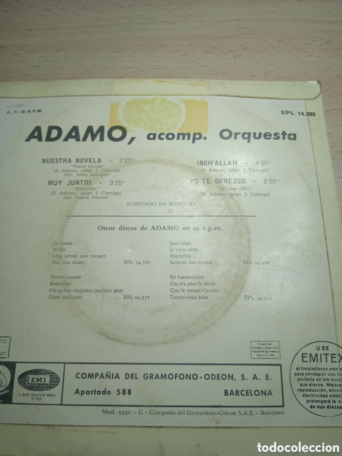Discos de vinilo: EP 7&rdquo; Adamo.1967.Nuestra novela. + 3 - Foto 2
