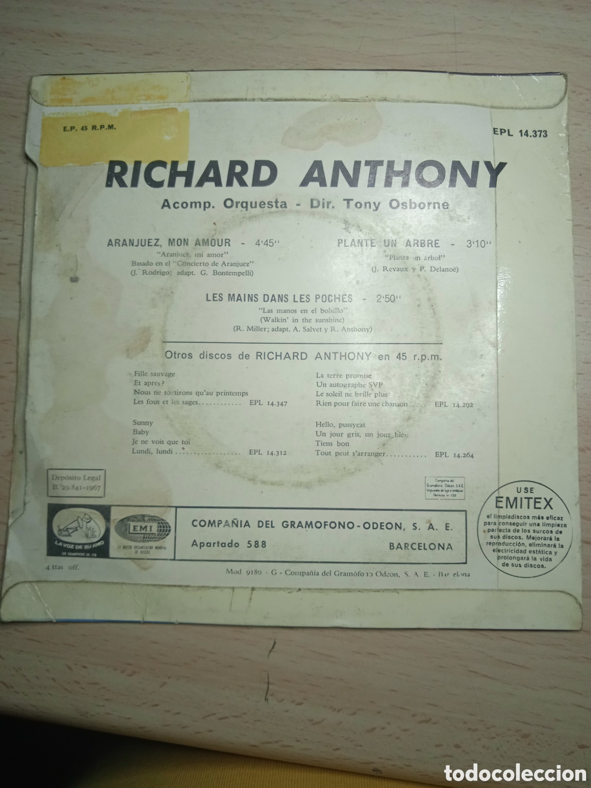 Discos de vinilo: EP 7&rdquo; Richard Anthony.1966.Aranjuez, Mon amour - Foto 2