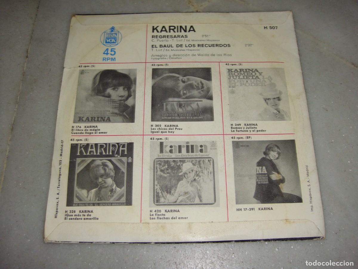 Discos de vinilo: Single. KARINA. Regresar&aacute;s. El Ba&uacute;l de los Recuerdos. - Foto 2