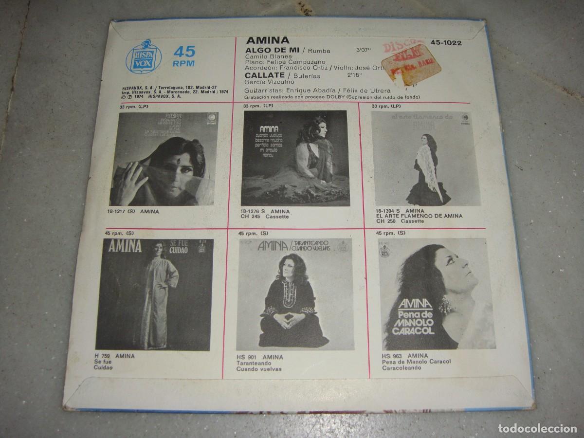 Discos de vinilo: Single. AMINA. Algo de mi. Callate. - Foto 2