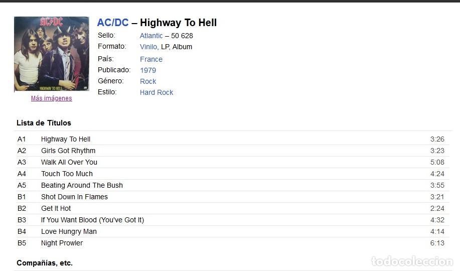 Discos de vinilo: HIGHWAY TO HELL AC DC ATLANTIC 1979 - Foto 2