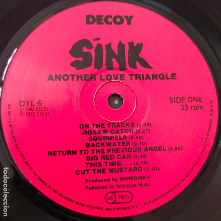 Discos de vinilo: SINK- ANOTHER LOVE TRIANGLE- UK LP 1989 + INSERT- VINILO COMO NUEVO. - Foto 4