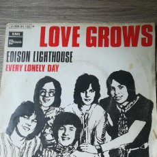 Discos de vinilo: LOVE GROWS EDISON LIGHTHOUSE Y EVERY LONELY DAY SINGLE VINILO 1970 ED ESPAÑOLA FUNDA ABIERTA DETERIO