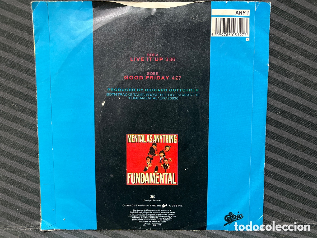 Discos de vinilo: Mental As Anything - Live It Up (7&rdquo;, Single, RE) - Foto 2