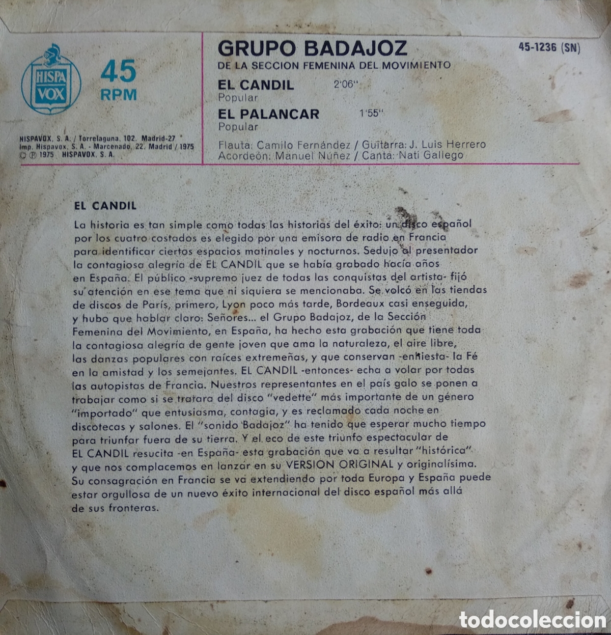 Discos de vinilo: *EL CANDIL, SPAIN, HISPAVOX, 1975 - Foto 2