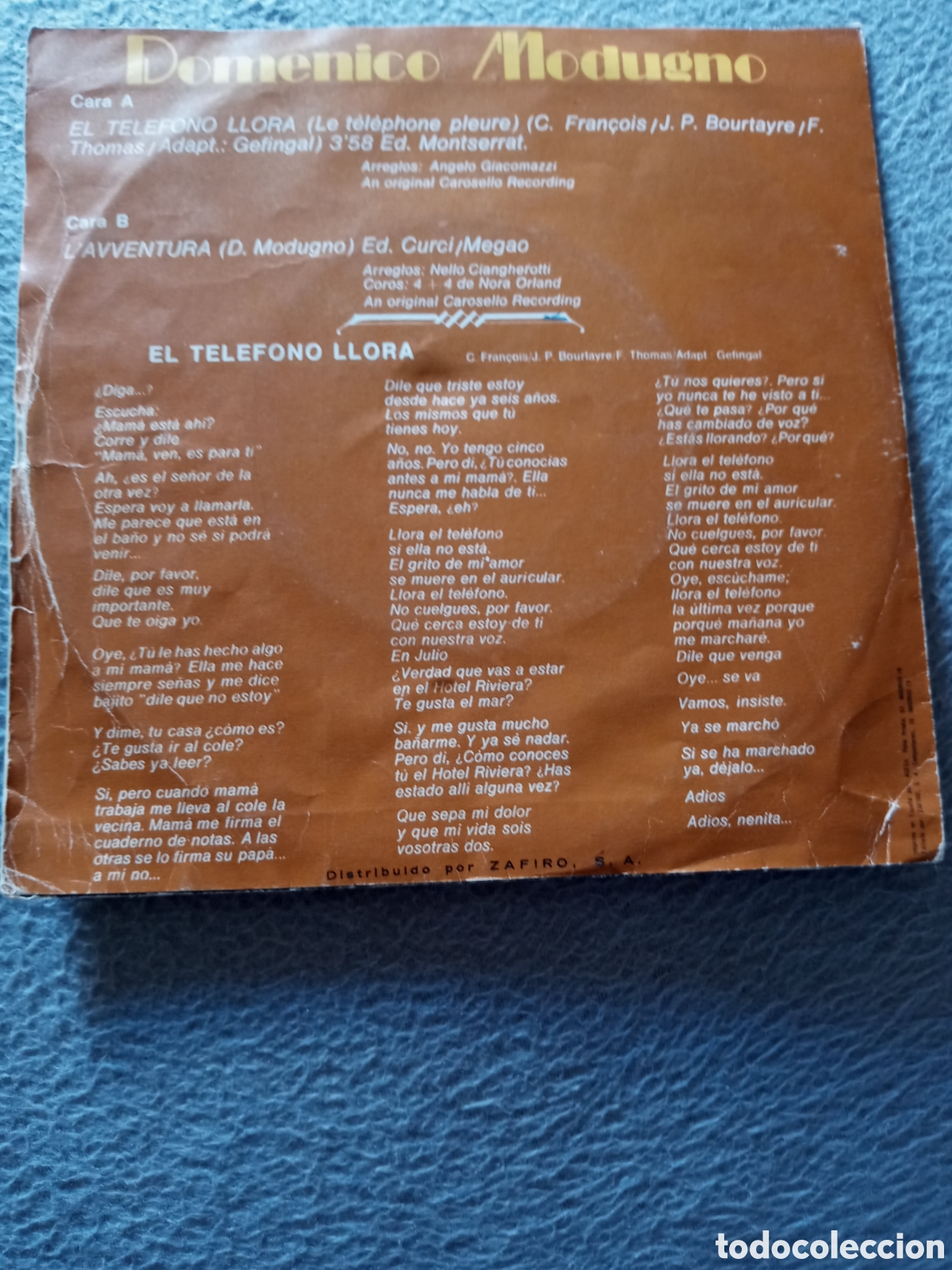 Discos de vinilo: Domenico Modugno.el telefono llora - Foto 2