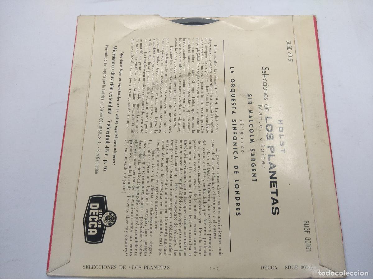 Discos de vinilo: SIR MALCOLM SARGENT/HOLST MARS + JUPITER FROM THE PLANETS/SINGLE. - Foto 3