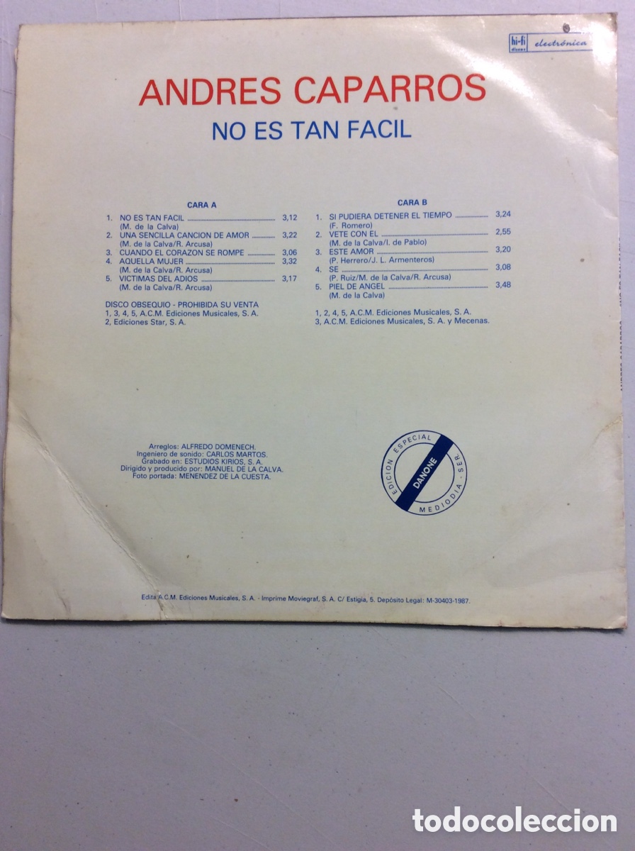 Discos de vinilo: Andres Caparros. No es tan f&aacute;cil. - Foto 2