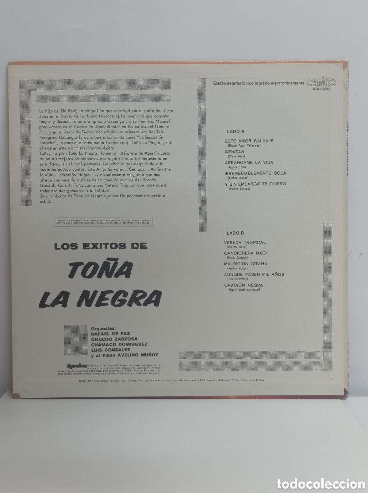 Discos de vinilo: TO&Ntilde;A LA NEGRA, LOS EXITOS DE... (CARI&Ntilde;O RCDS.) - Foto 2