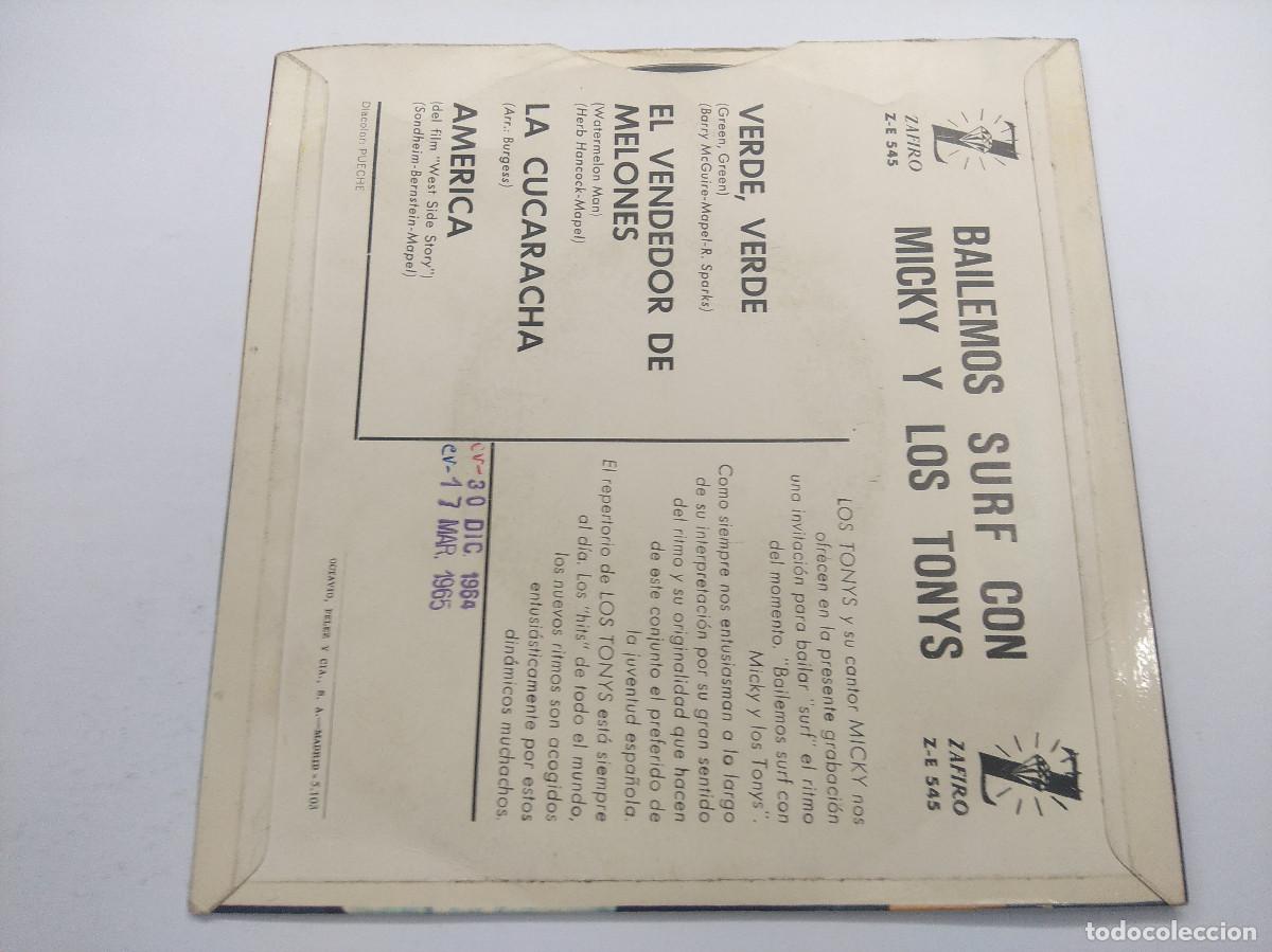 Discos de vinilo: BAILEMOS SURF CON MICKY Y LOS TONYS/SINGLE PROMOCIONAL. - Foto 3