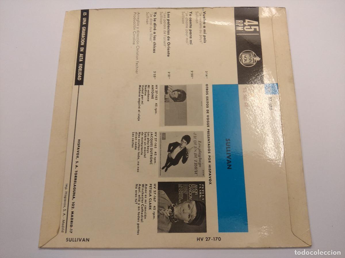 Discos de vinilo: SULLIVAN/VUELVO A MI PAIS/SINGLE. - Foto 3