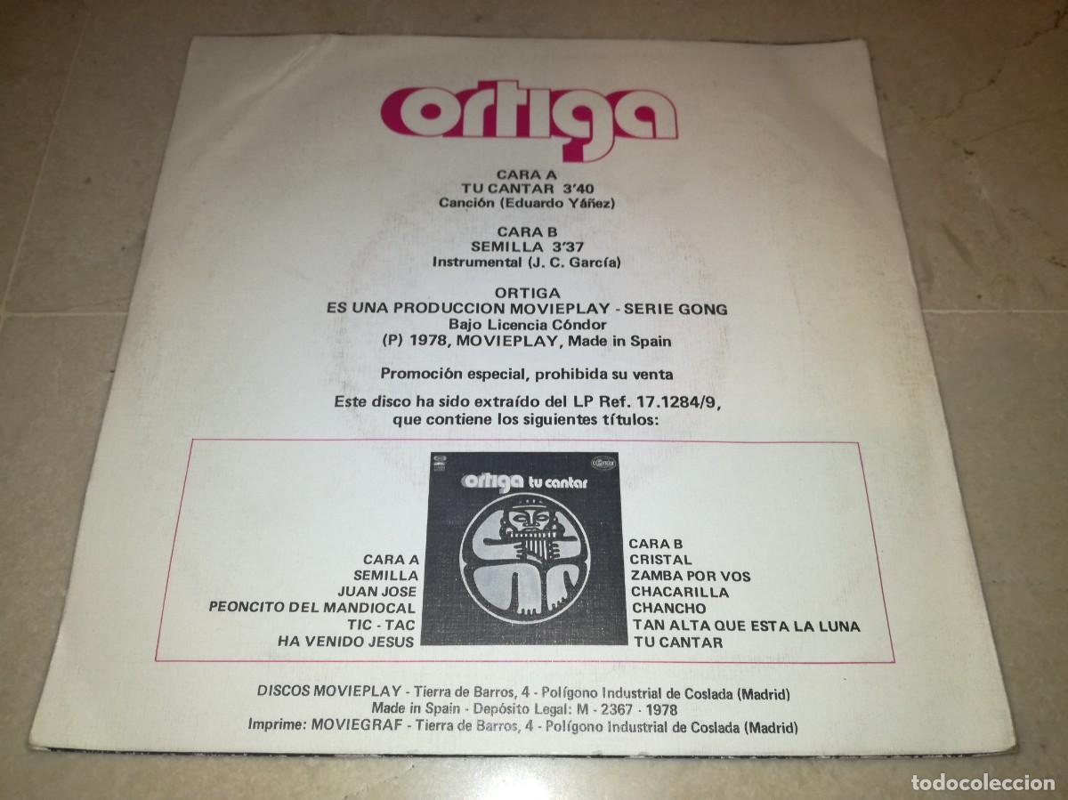 Discos de vinilo: ORTIGA-TU CANTAR-VINILO EN EXCELENTE ESTADO - Foto 2
