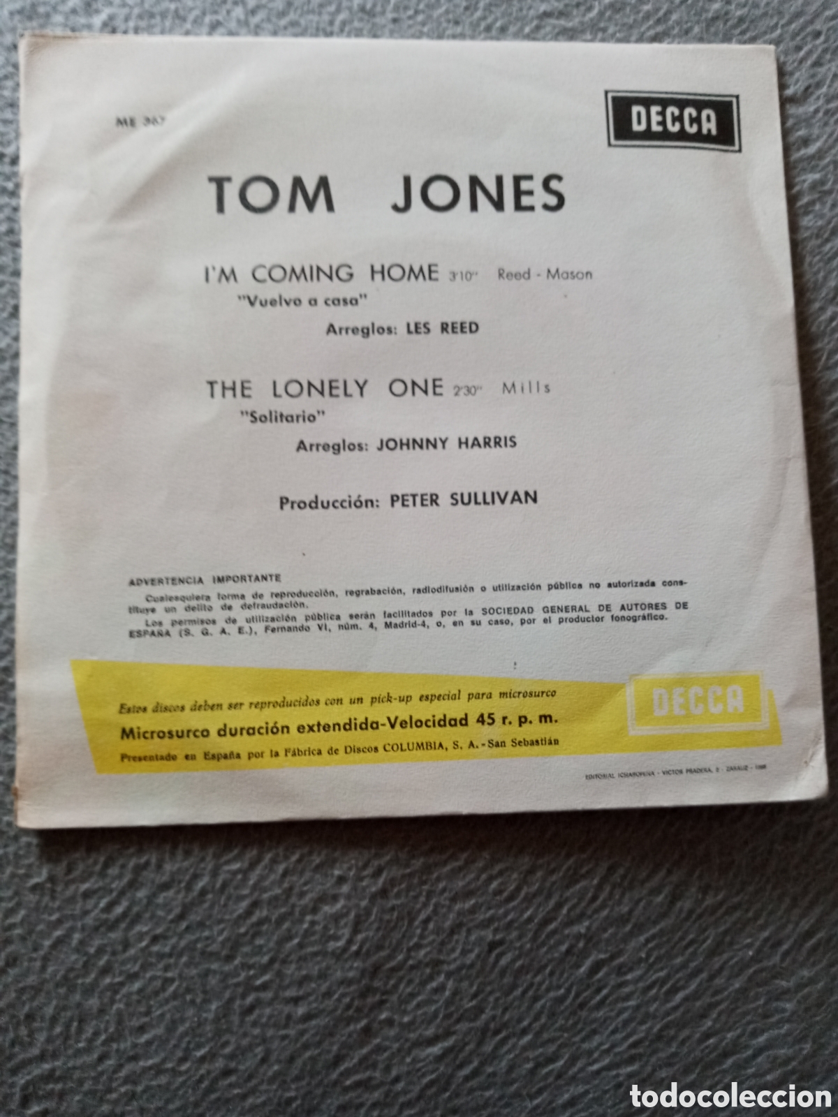 Discos de vinilo: Tom Jones.Im coming home - Foto 2