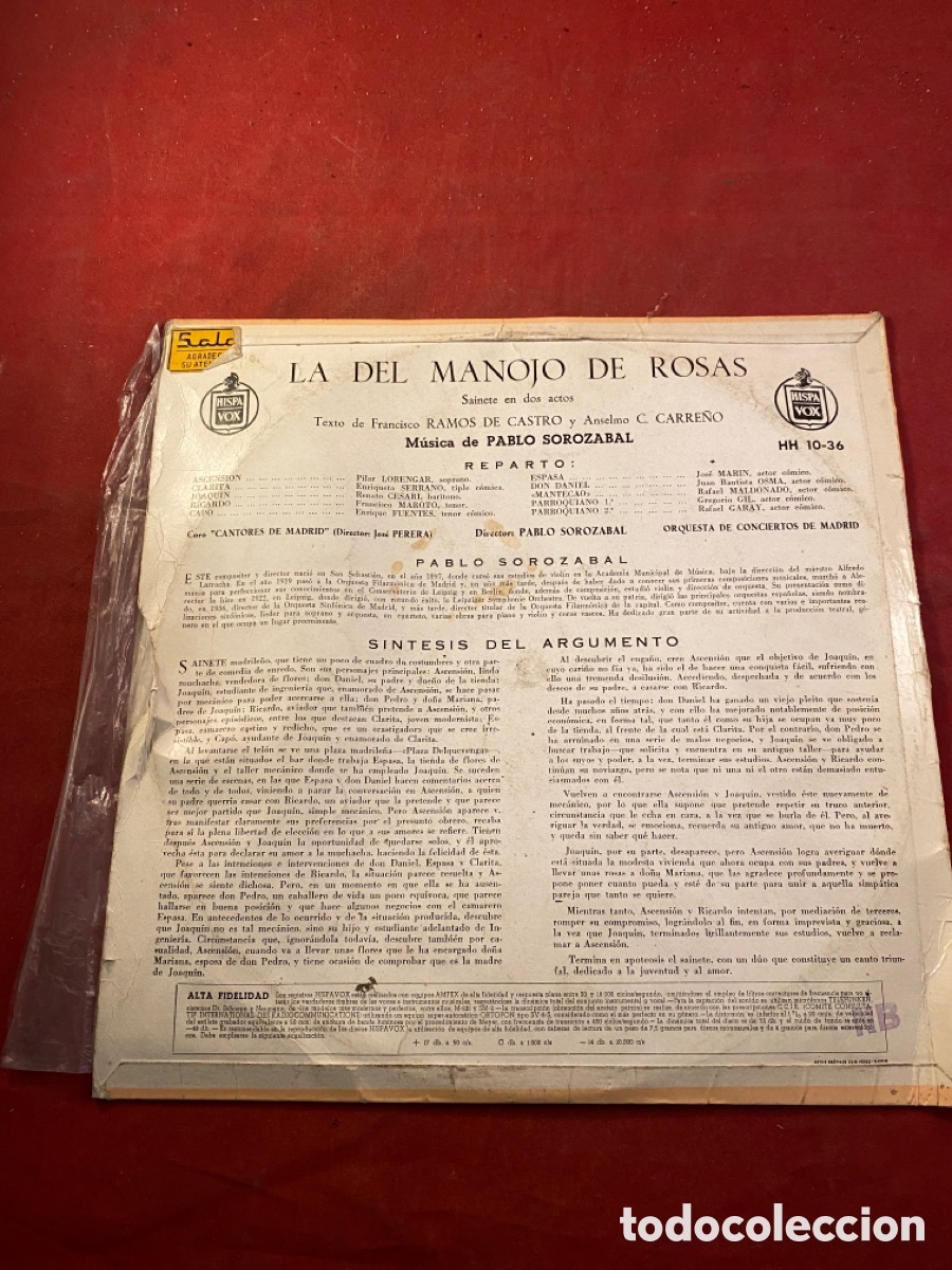 Discos de vinilo: PABLO SOROZABAL. LA DEL MANOJO DE ROSAS - Foto 2