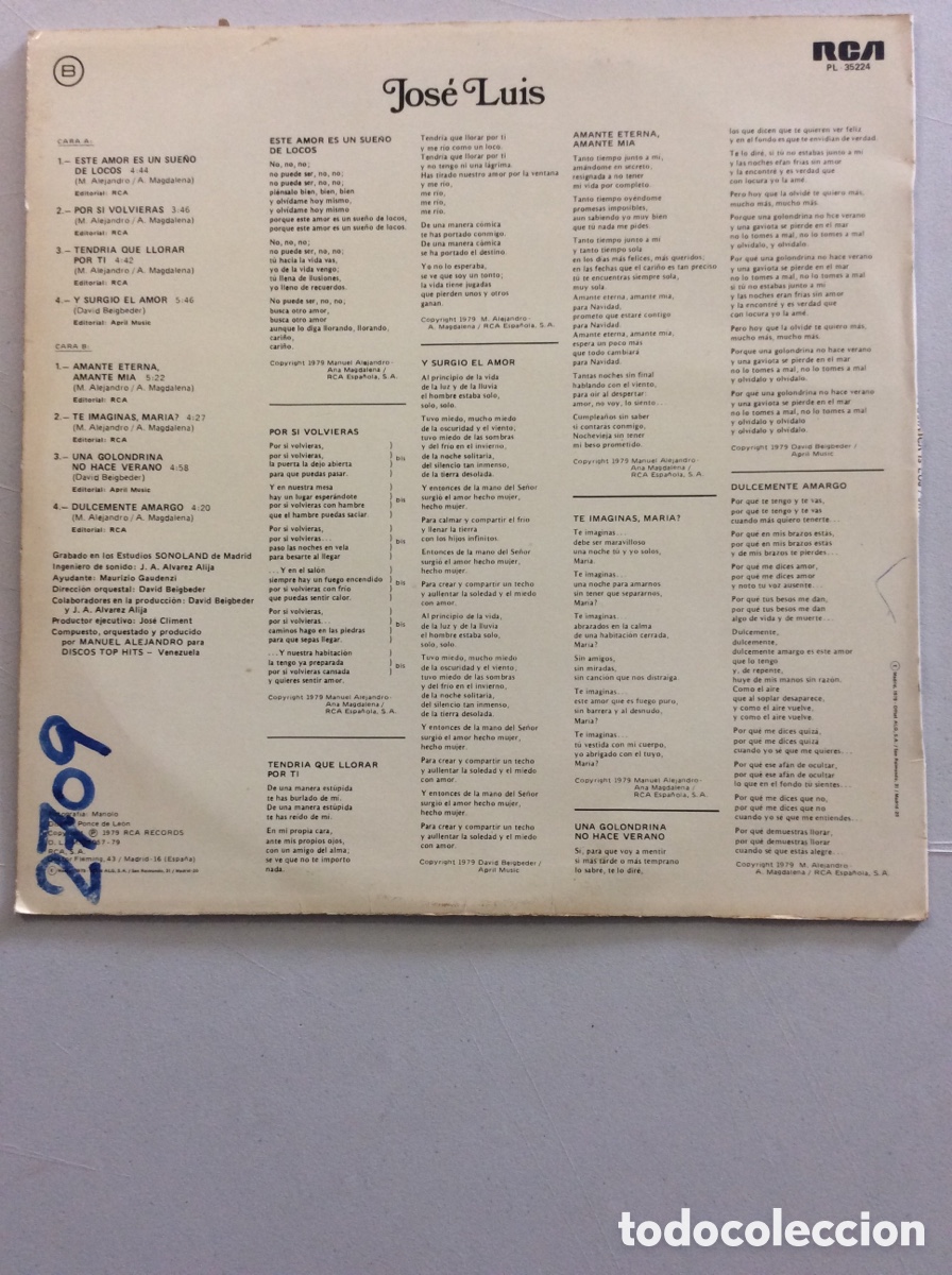 Discos de vinilo: Jos&eacute; Luis. Por si volvieras. - Foto 2