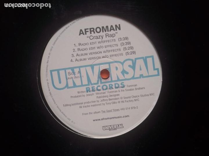 Discos de vinilo: AFROMAN - CRAZY RAP - 2001 - UNIVERSAL - maxi promo - Foto 3