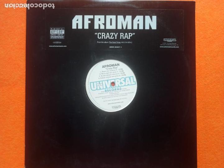 Discos de vinilo: AFROMAN - CRAZY RAP - 2001 - UNIVERSAL - maxi promo - Foto 1