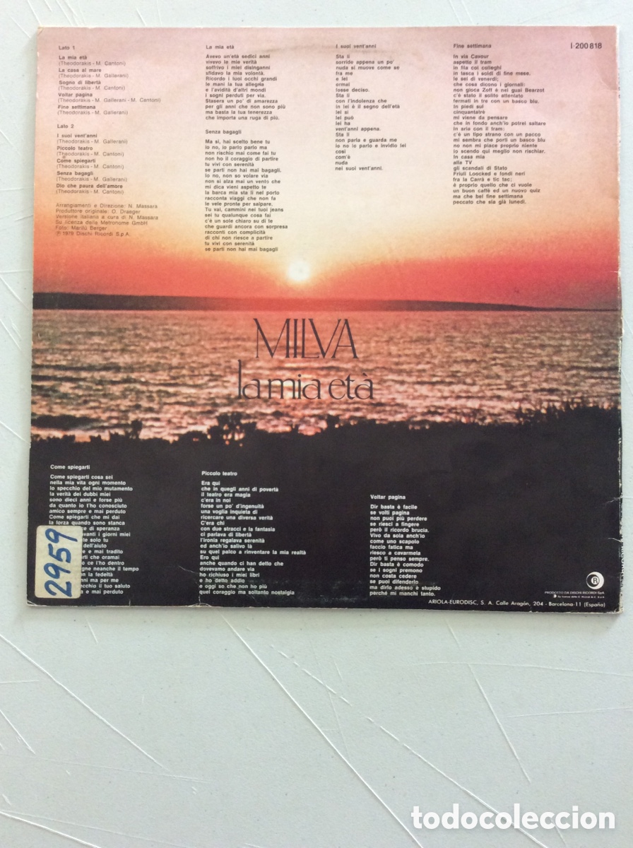 Discos de vinilo: Milva. La mia et&agrave;. Musiche di Mikis Theodorakis. - Foto 2