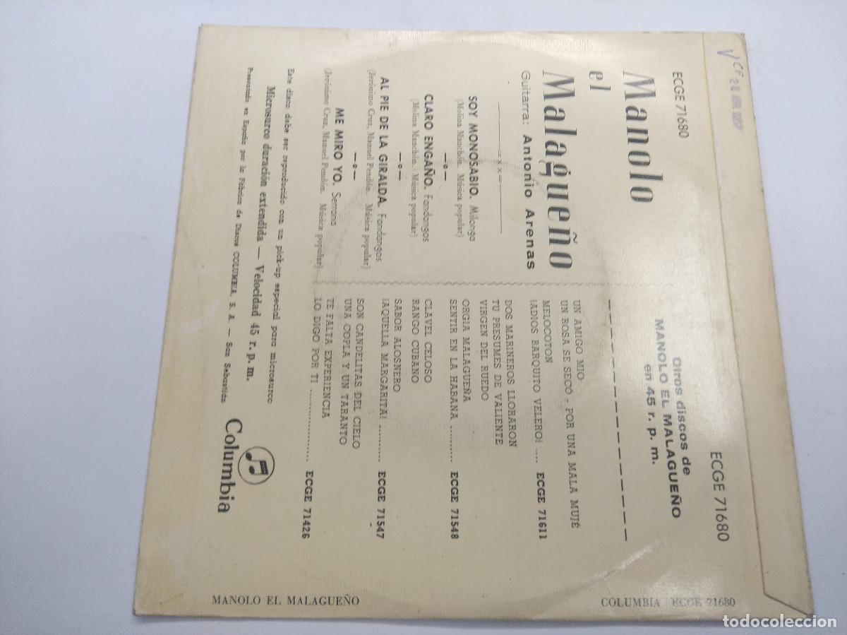 Discos de vinilo: MANOLO EL MALAGUE&Ntilde;O/SOY MONOSABIO/SINGLE. - Foto 3