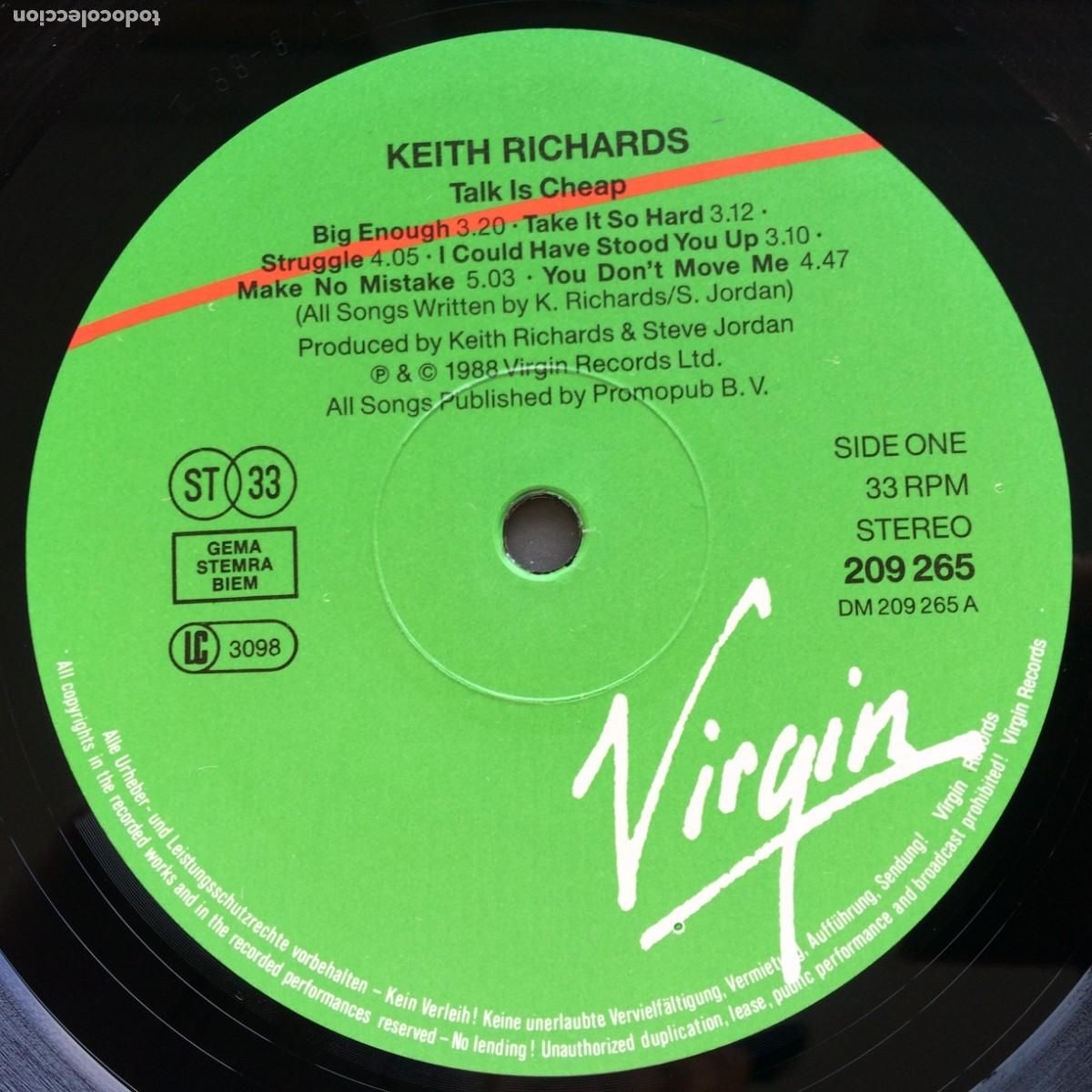 Discos de vinilo: Keith Richards &lrm;&ndash; Talk Is Cheap , Germany 1988 Virgin* - Foto 5