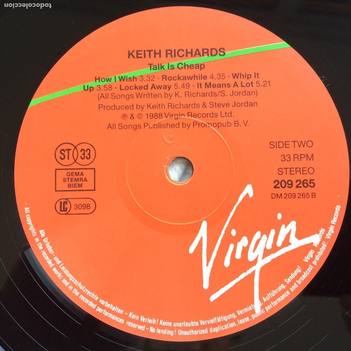 Discos de vinilo: Keith Richards &lrm;&ndash; Talk Is Cheap , Germany 1988 Virgin* - Foto 6