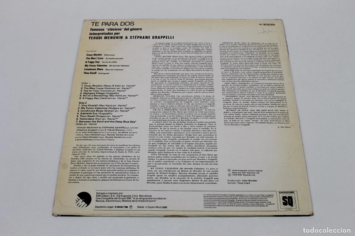 Discos de vinilo: LP - YEHUDI MENUHIN & STEPHANE GRAPPELLI - TEA FOR TWO - 1978 - Foto 2