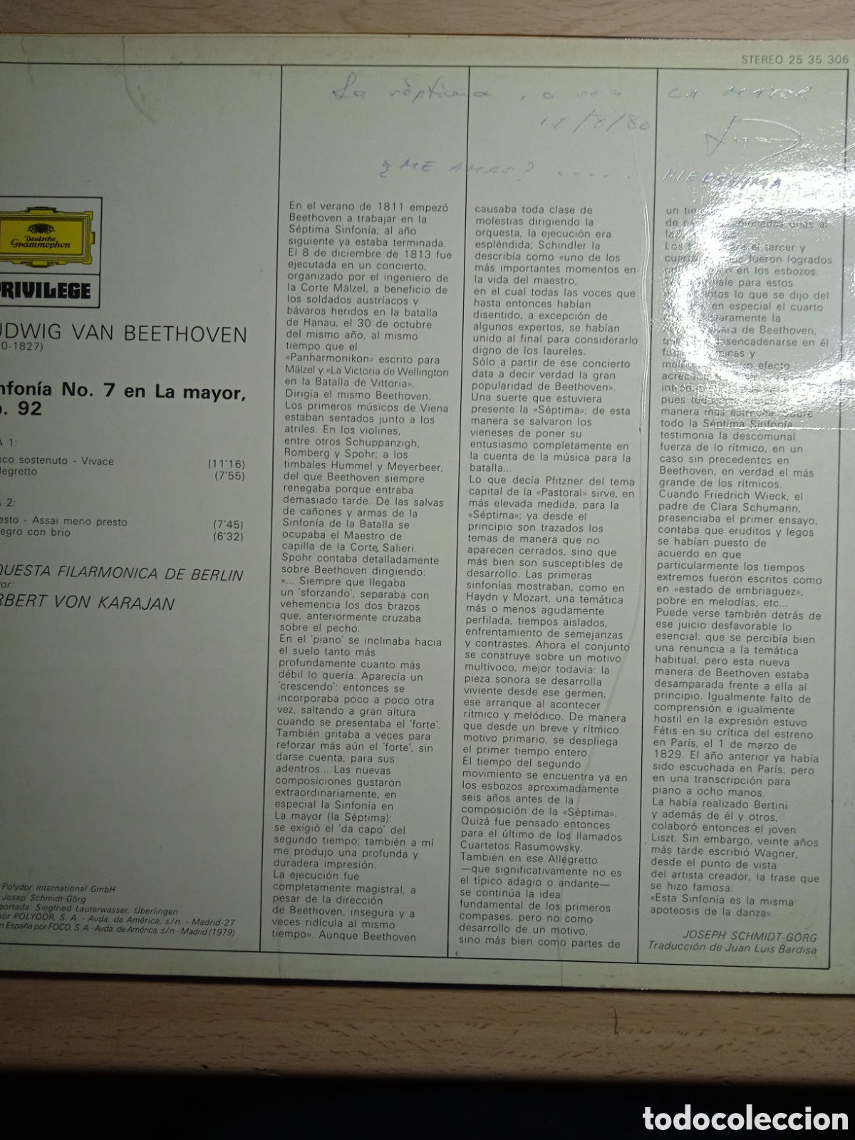 Discos de vinilo: LP Beethoven sinf&oacute;nia N7.karajan. - Foto 2