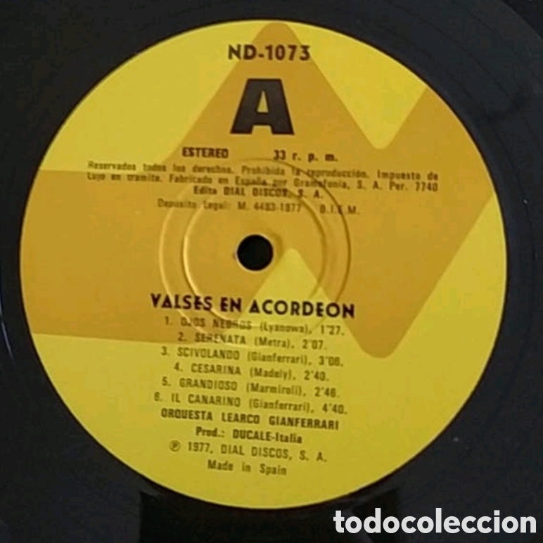 Discos de vinilo: Lp Orquesta Learco Gianferrari. Valses en acorde&oacute;n - Foto 3