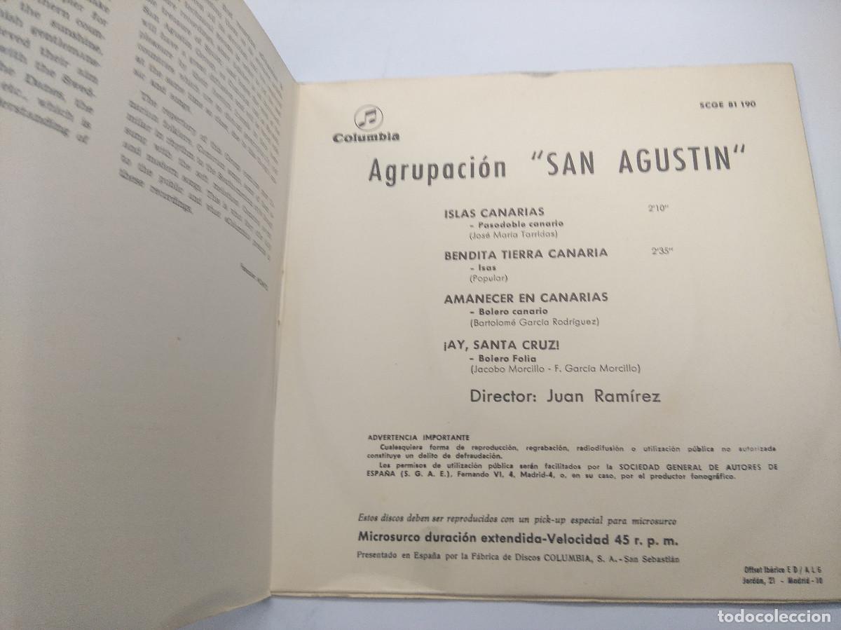 Discos de vinilo: AGRUPACION SAN AGUSTIN/ISLAS CANARIAS/SINGLE CON LIBRETO. - Foto 2