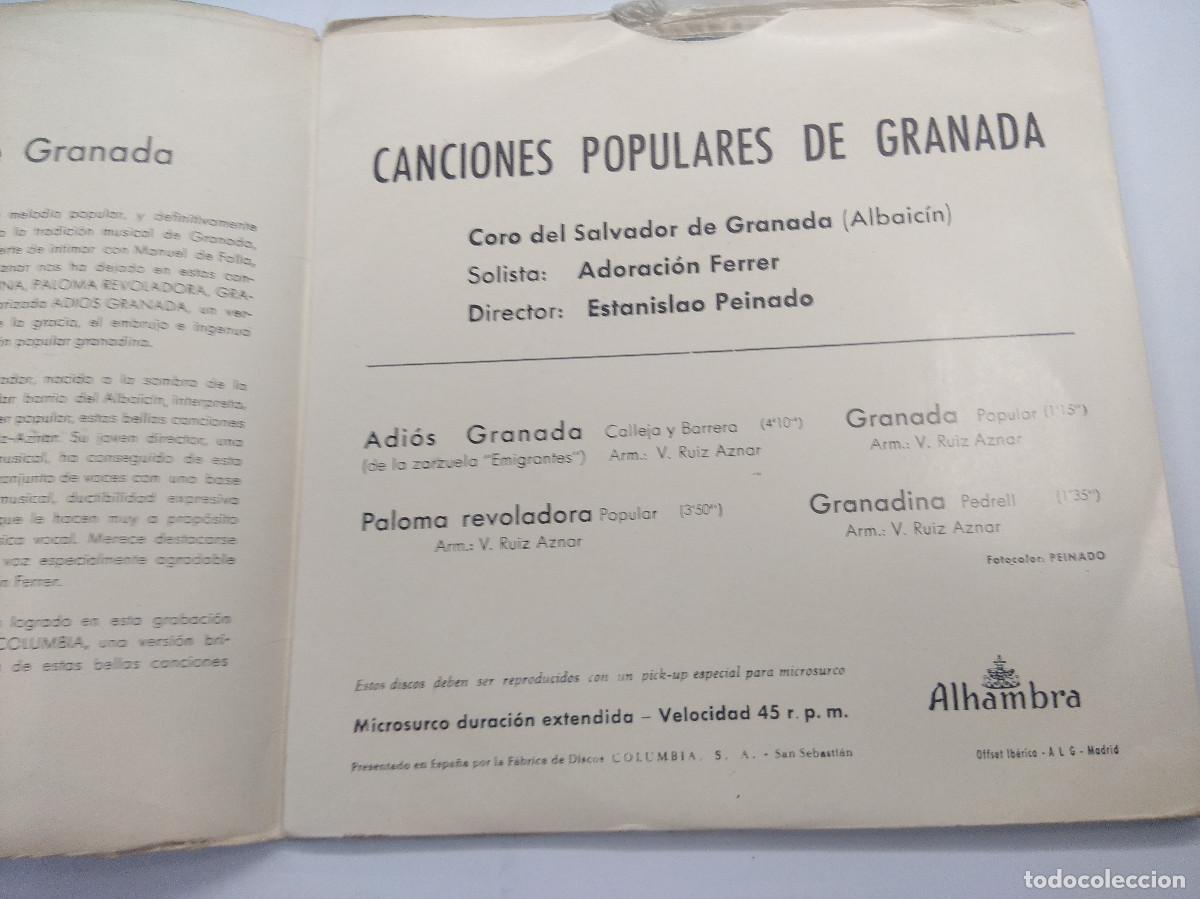 Discos de vinilo: CANCIONES POPULARES DE GRANADA/ADIOS GRANADA/SINGLE CON LIBRETO. - Foto 2