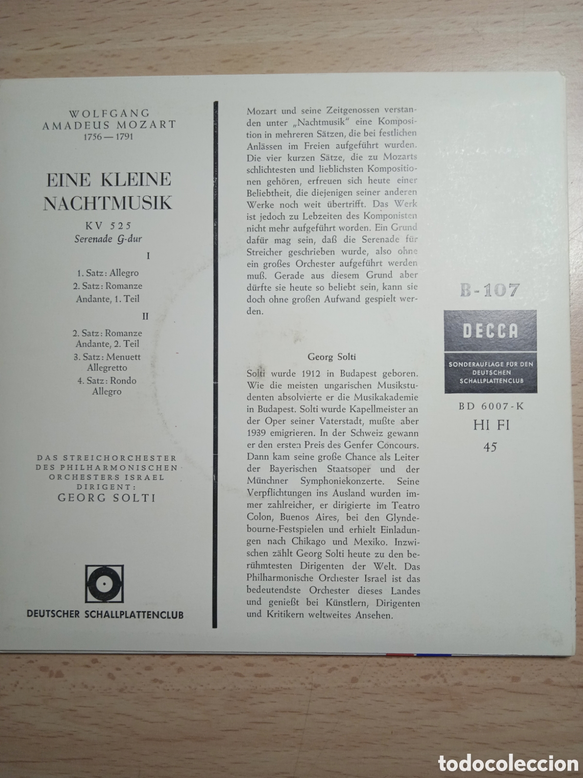 Discos de vinilo: Single 7&rdquo; Mozart.Germany.Serenade G-dur. - Foto 2