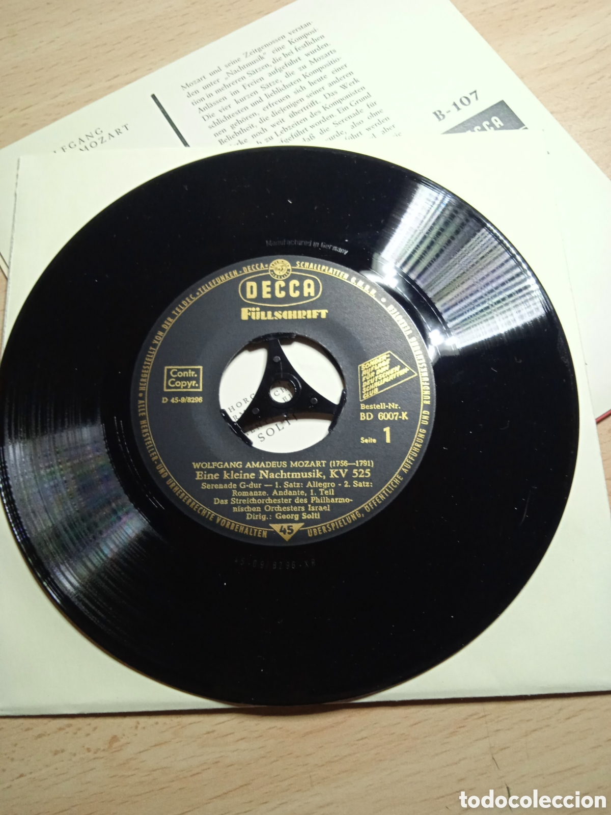 Discos de vinilo: Single 7&rdquo; Mozart.Germany.Serenade G-dur. - Foto 4