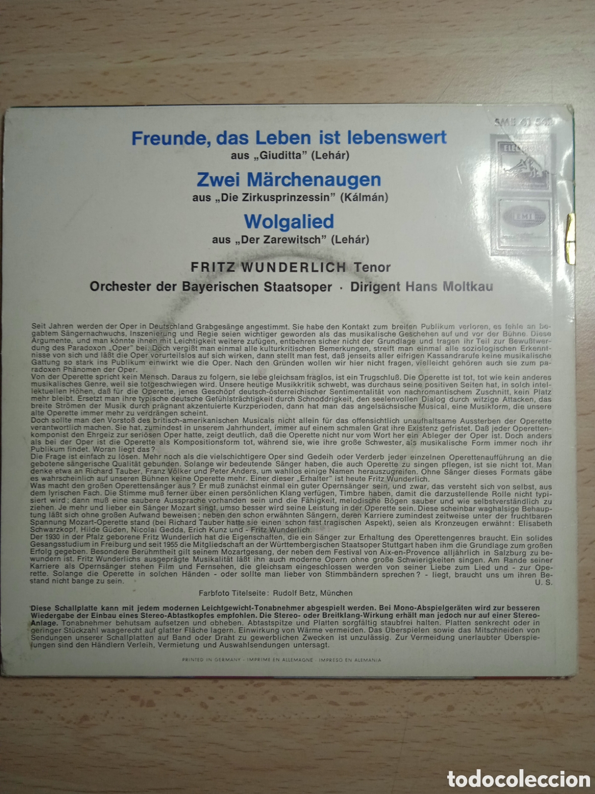 Discos de vinilo: EP 7&rdquo; Fritz Wunderlich.Germany.&rdquo;Giuditta&rdquo; - Foto 2